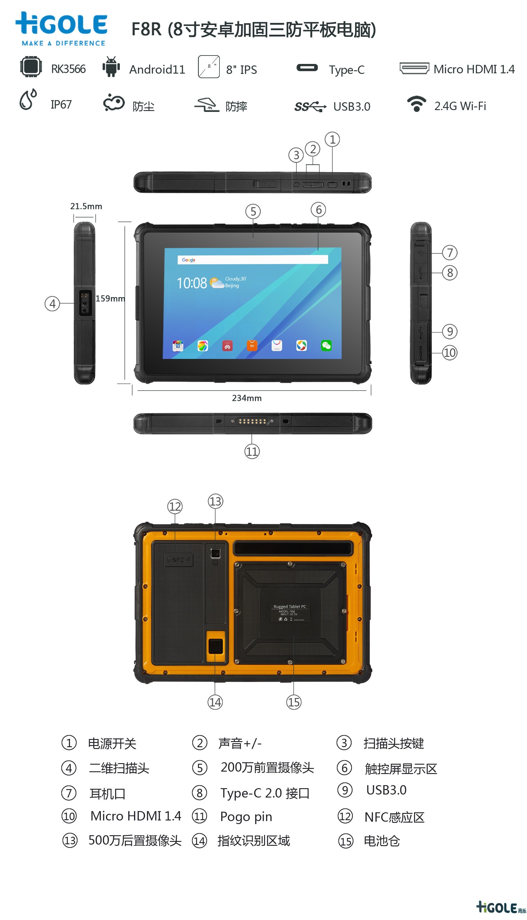 8寸Android加固三防平板电脑 8寸Android加固三防平板电脑